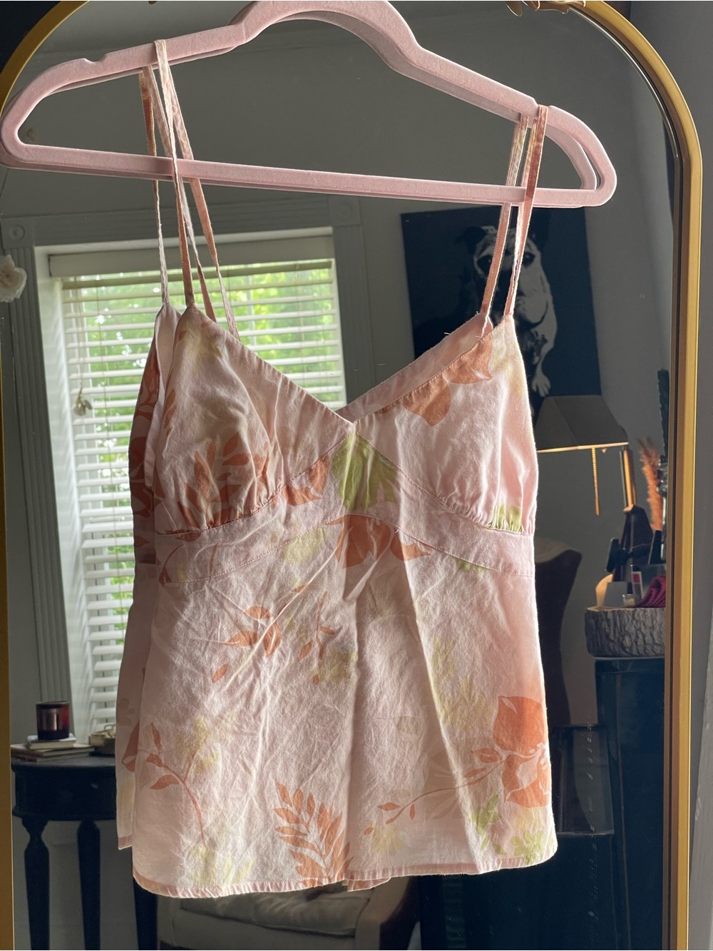 American Eagle Outfitters Pale Pink Tank Top with Green Print